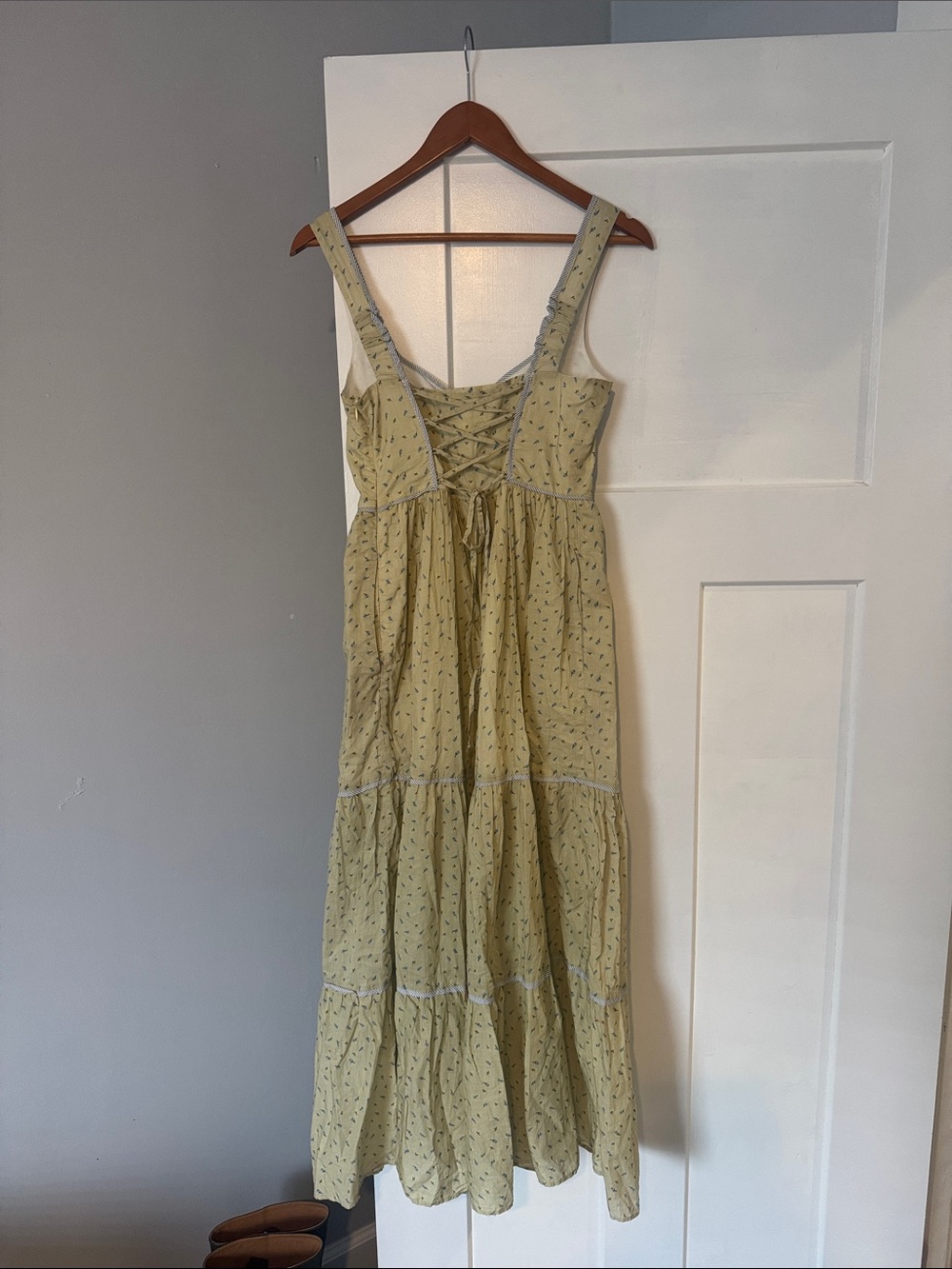 Christy Dawn Sage Green Tiered Maxi Dress with Tie Front - Picture 5 of 5